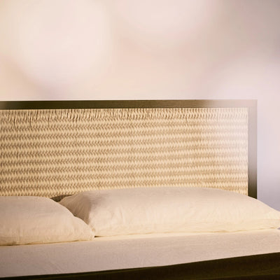 AWASE Wooden Bed - Woven Headboard Bed in Verde Ginepro - Bolzan | Milola