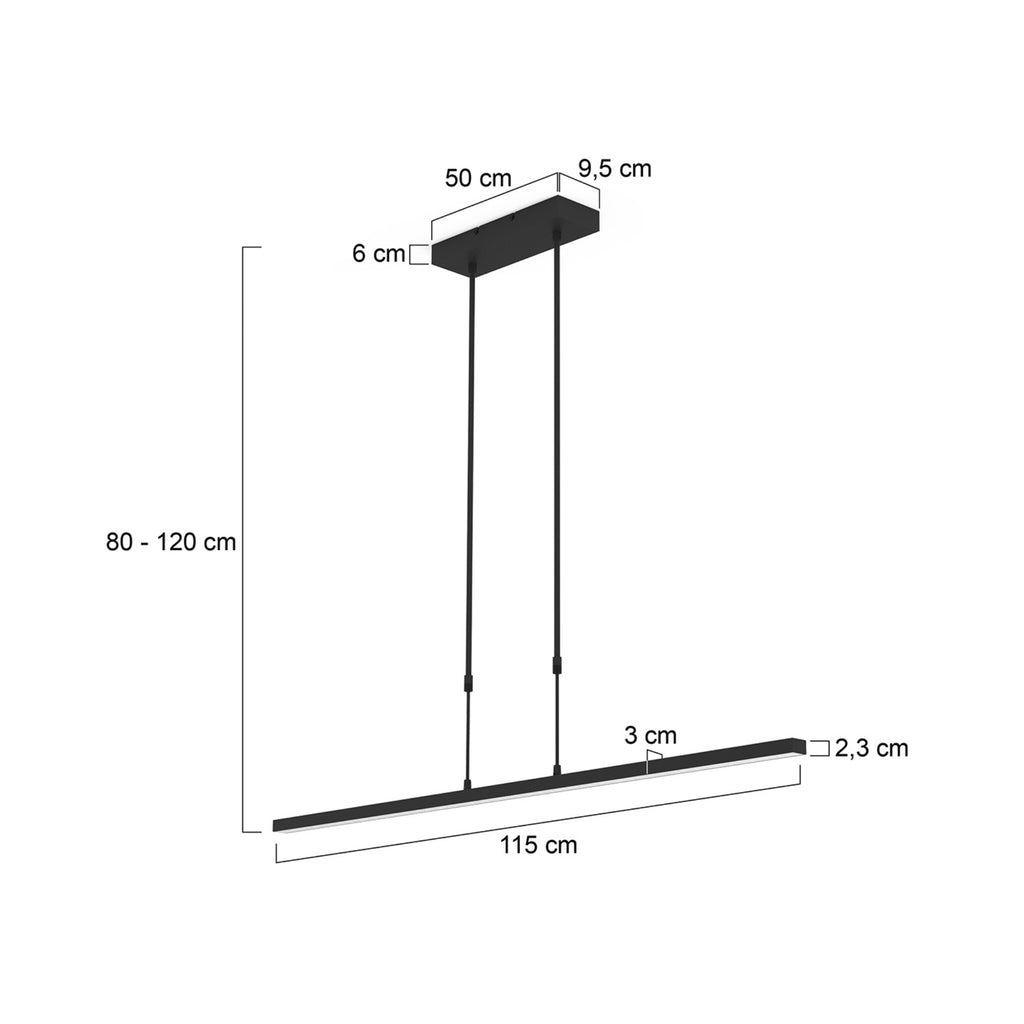 BANDE Hanging Height Adjustable Strip Light Dimensions - Steinhauer | Milola