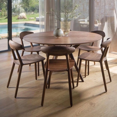 LAKRI Round Dining Table in Walnut Natural Oil - Artisan | Milola