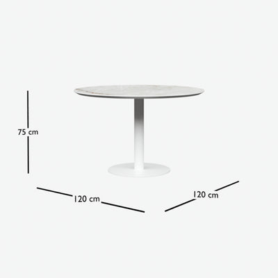 LEIF Round Ceramic/Marble Dining Table - White Dimensions - Milola