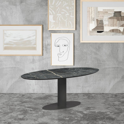 MERI Oval Ceramic/Marble Dining Table - Black with Top Laurent - Milola