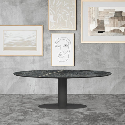 MERI Oval Ceramic/Marble Dining Table - Black with Top Laurent - Milola