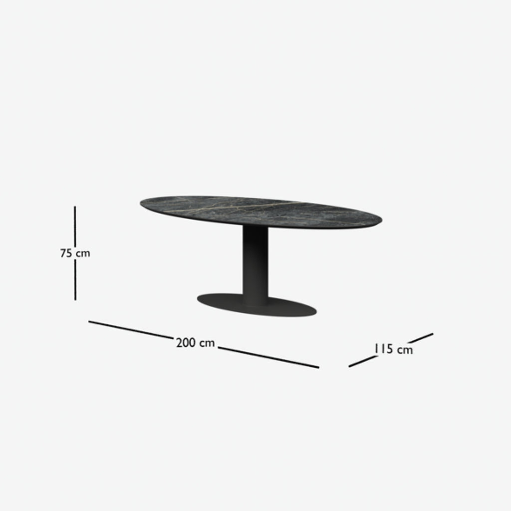 MERI Oval Ceramic/Marble Dining Table - Black with Top Laurent - Milola