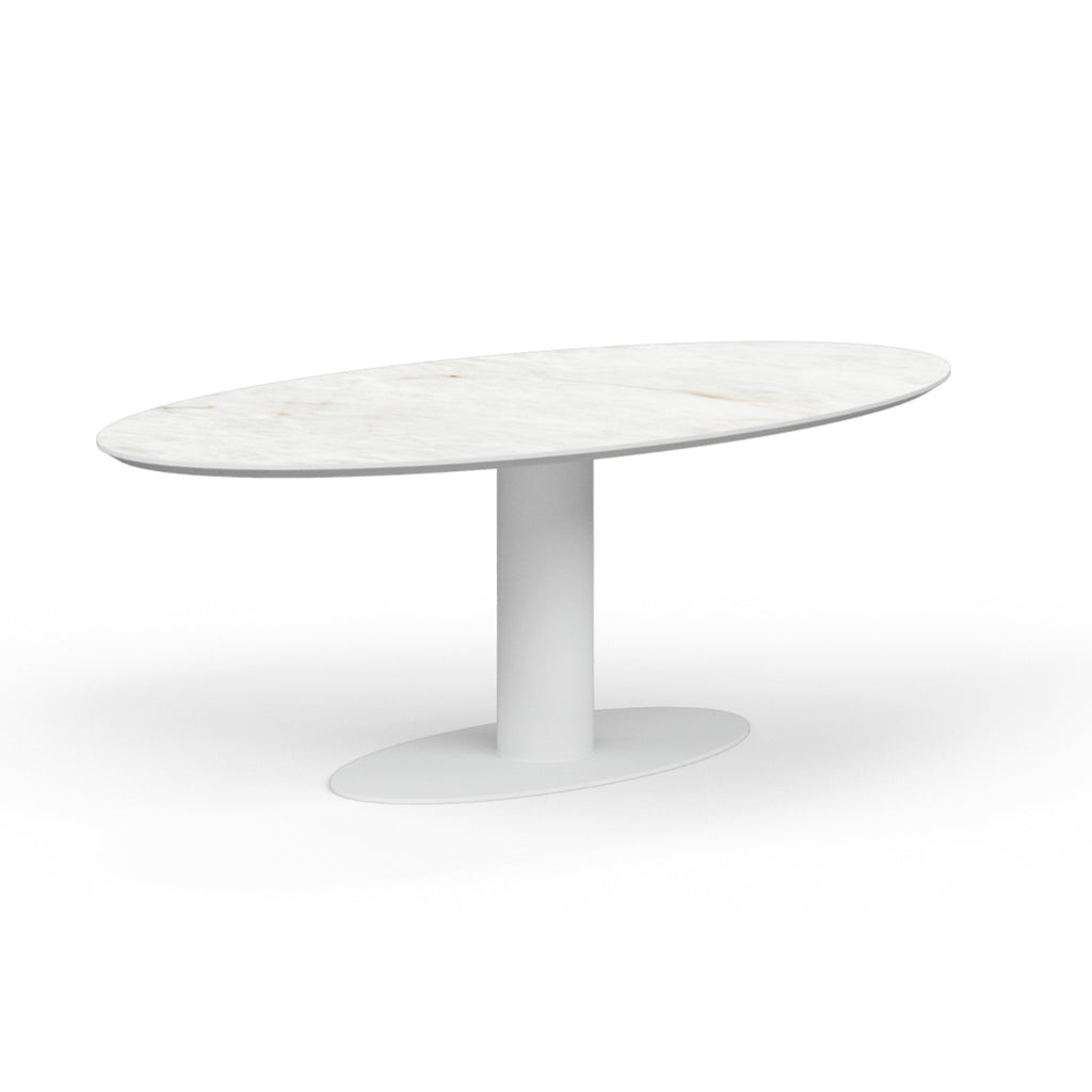 MERI Oval Ceramic/Marble Dining Table in White - Milola