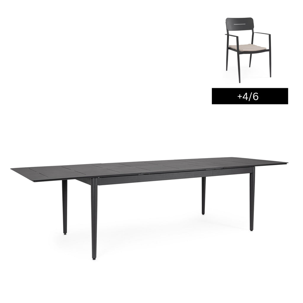 NEBULA Extendable Outdoor Table Set in Anthracite Aluminium - Bizzotto | Milola