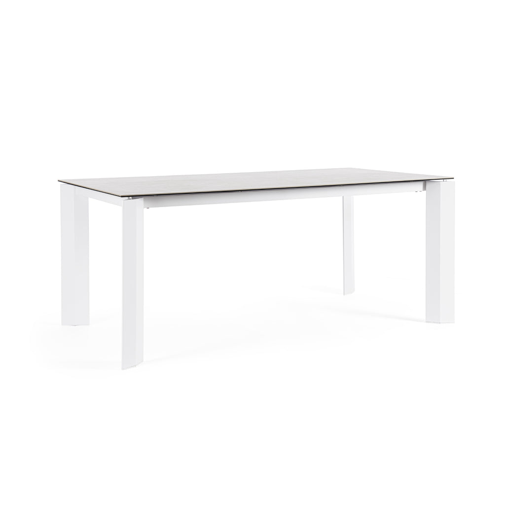 OTAVIO Ceramic Outdoor Dining Table in White Aluminium - Bizzotto | Milola