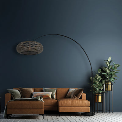 SPARKLED LIGHT Arc Floor Lamp with Bamboo Lampshade in Black - Steienhauer | Milola