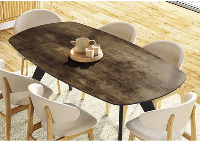 TYRA Boatshaped Ceramic/Marble Dining Table - Black with Bronze Top - Milola