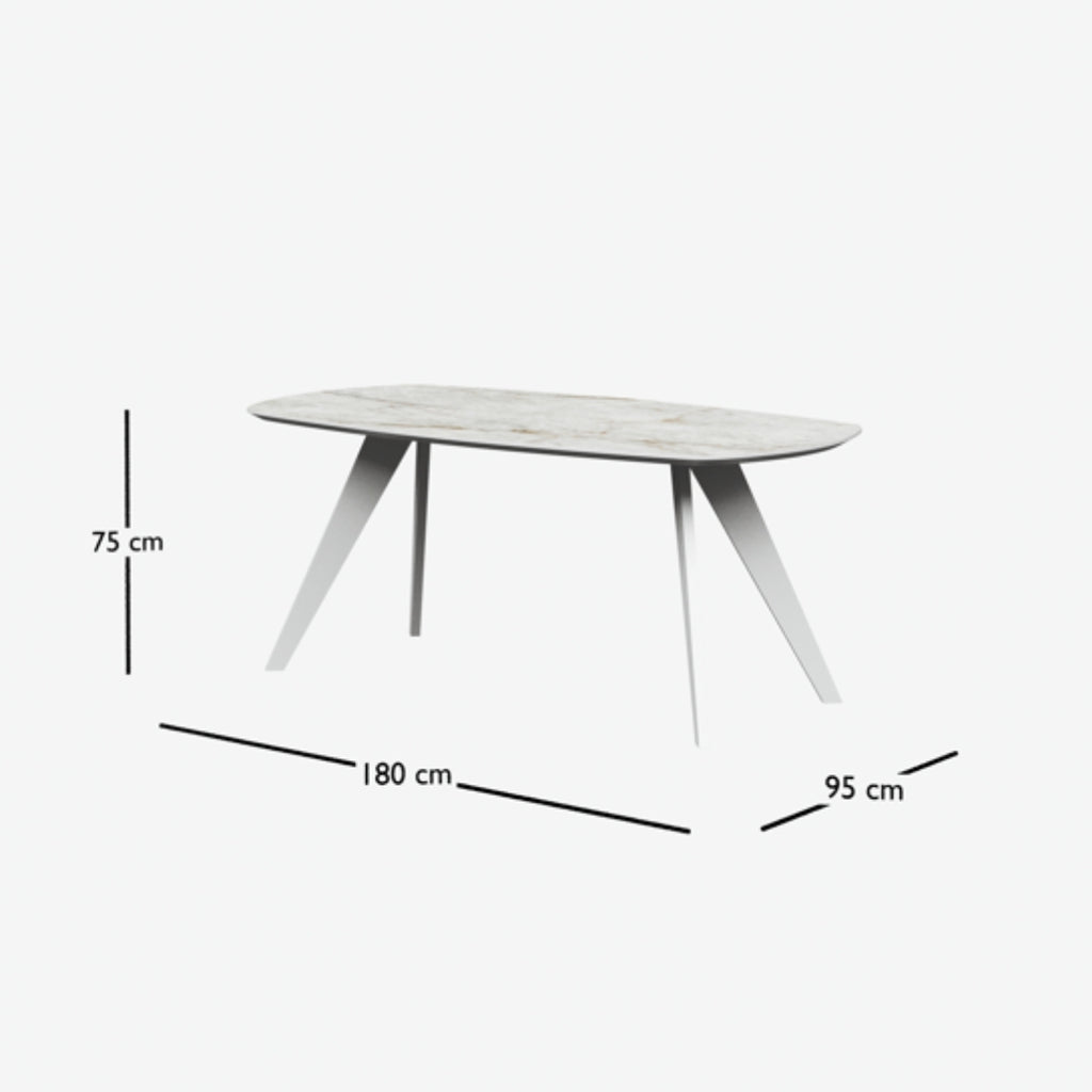 TYRA Boatshaped Ceramic/Marble Dining Table - Black Dimensions - Milola