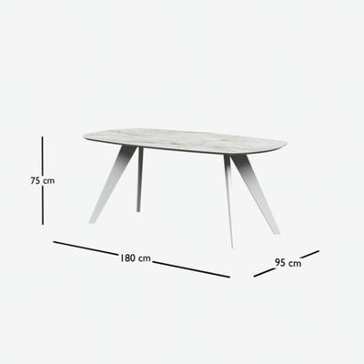 TYRA Boatshaped Ceramic/Marble Dining Table - Black Dimensions - Milola