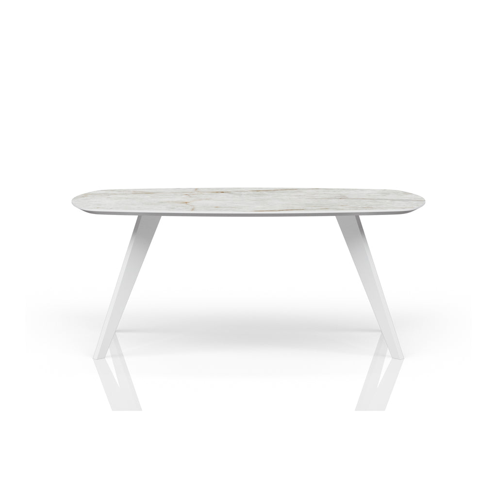 TYRA Boatshaped Cermaic/Marble Dining Table - White with Himalayan Marble Top - Milola