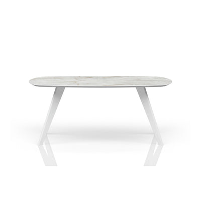 TYRA Boatshaped Cermaic/Marble Dining Table - White with Himalayan Marble Top - Milola