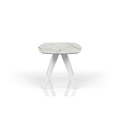 TYRA Boatshaped Cermaic/Marble Dining Table - White with Himalayan Marble Top - Milola