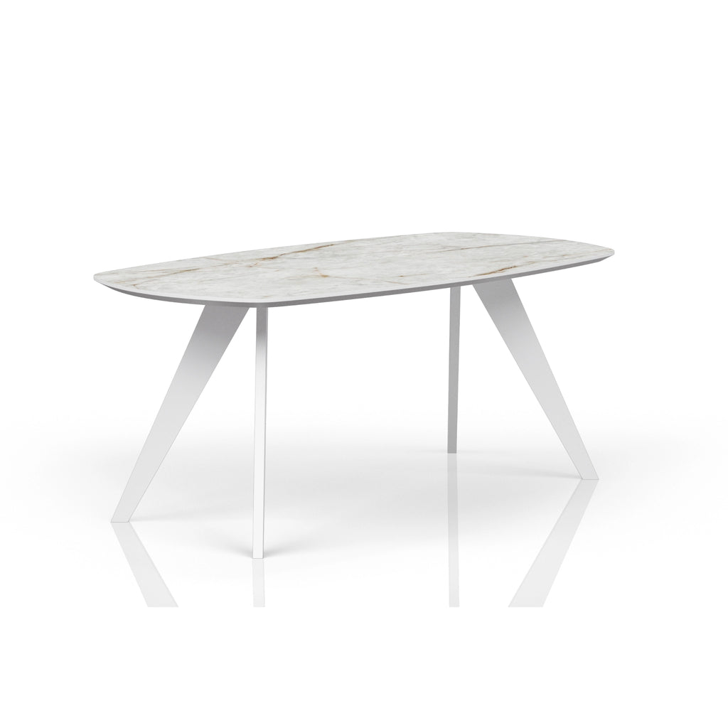 TYRA Boatshaped Cermaic/Marble Dining Table - White with Himalayan Marble Top - Milola